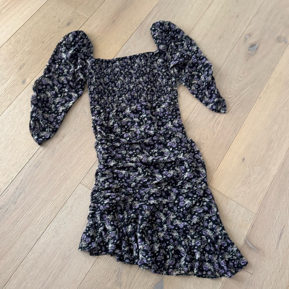 ASTR the Label Sweetheart Cutout Dress Black-Purple Ditsy Print Size Medium - Picture 7 of 11